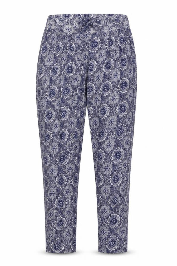 Marks & Spencer Womens Blue Fair Isle Cotton Trousers  Size 12 L24 in Regular  - very soft