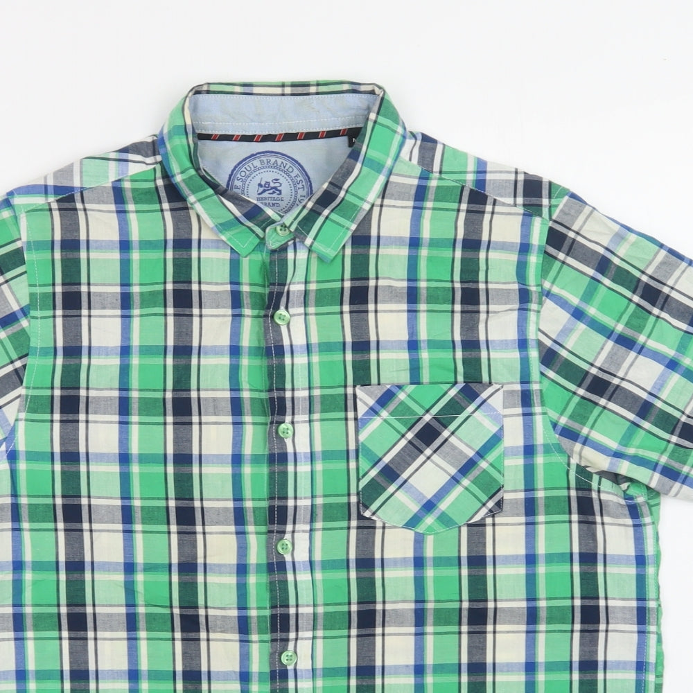 Brave Soul Mens Green Check Cotton  Button-Up Size M Collared Button
