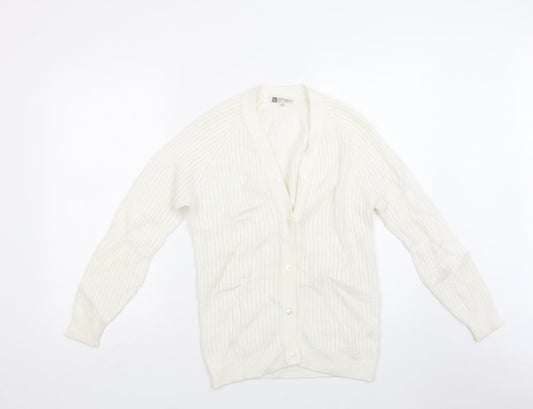 Morley Womens Ivory V-Neck  Acrylic Cardigan Jumper Size 10