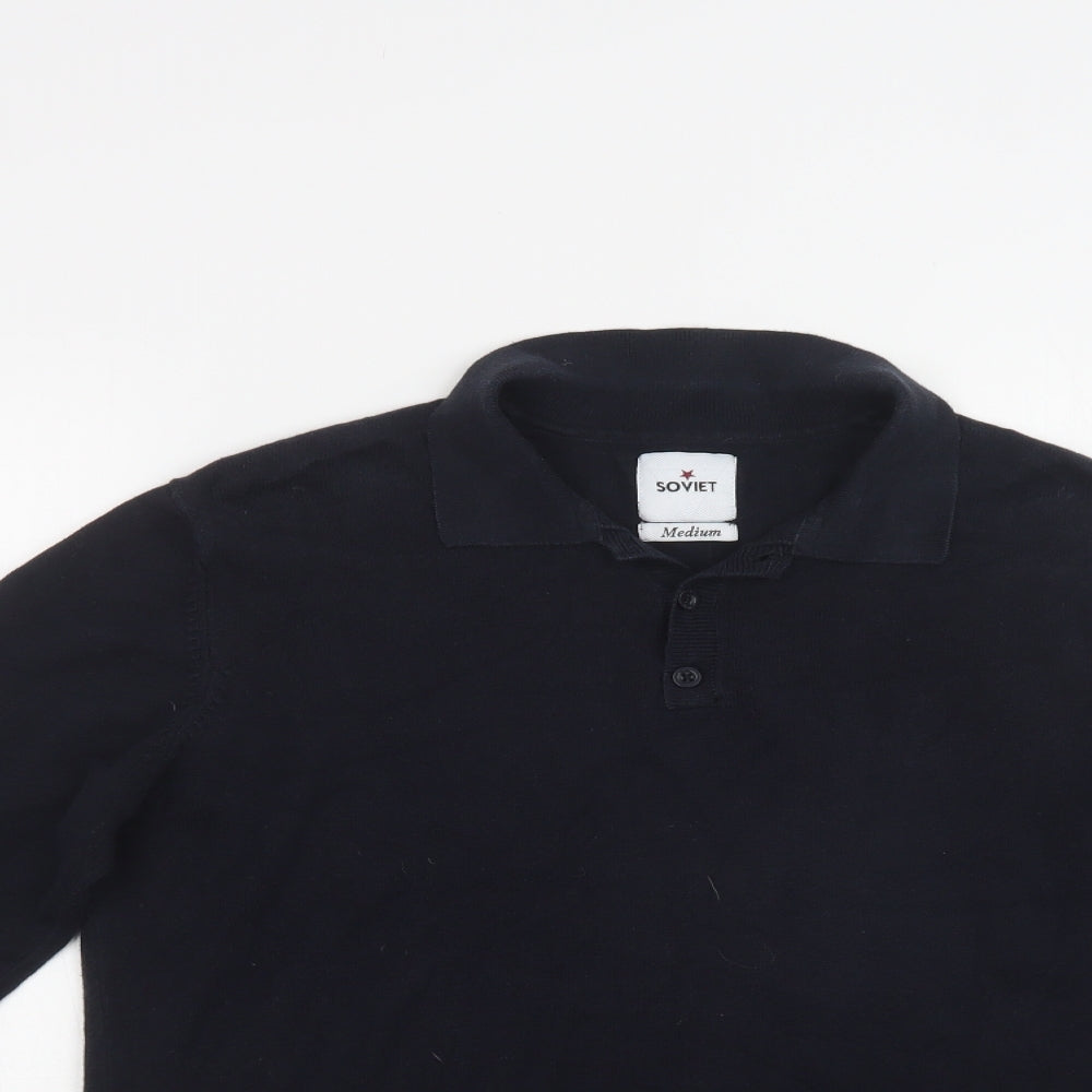 Soviet Mens Blue Collared  Cotton Pullover Jumper Size M