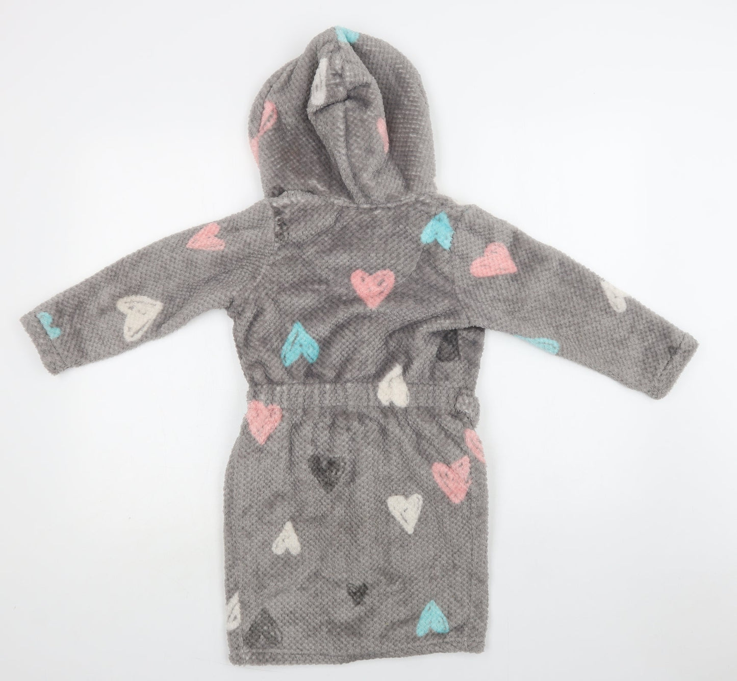 TU Girls Grey Geometric Polyester Kimono Robe Size 5-6 Years   - Heart Print