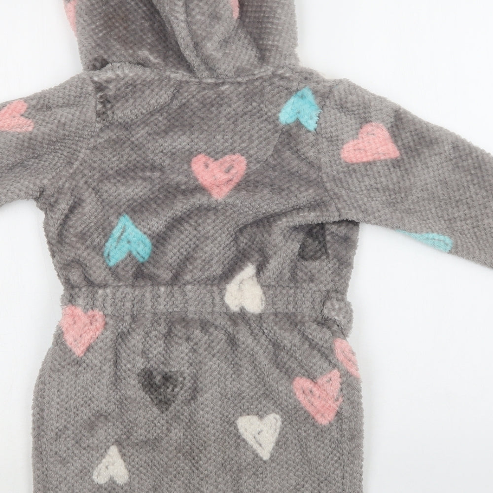 TU Girls Grey Geometric Polyester Kimono Robe Size 5-6 Years   - Heart Print