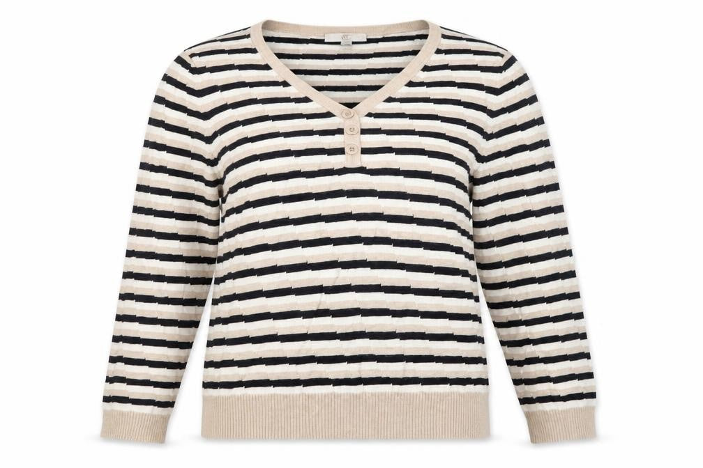 Country Casuals Womens Beige V-Neck Geometric Viscose Henley Jumper Size M