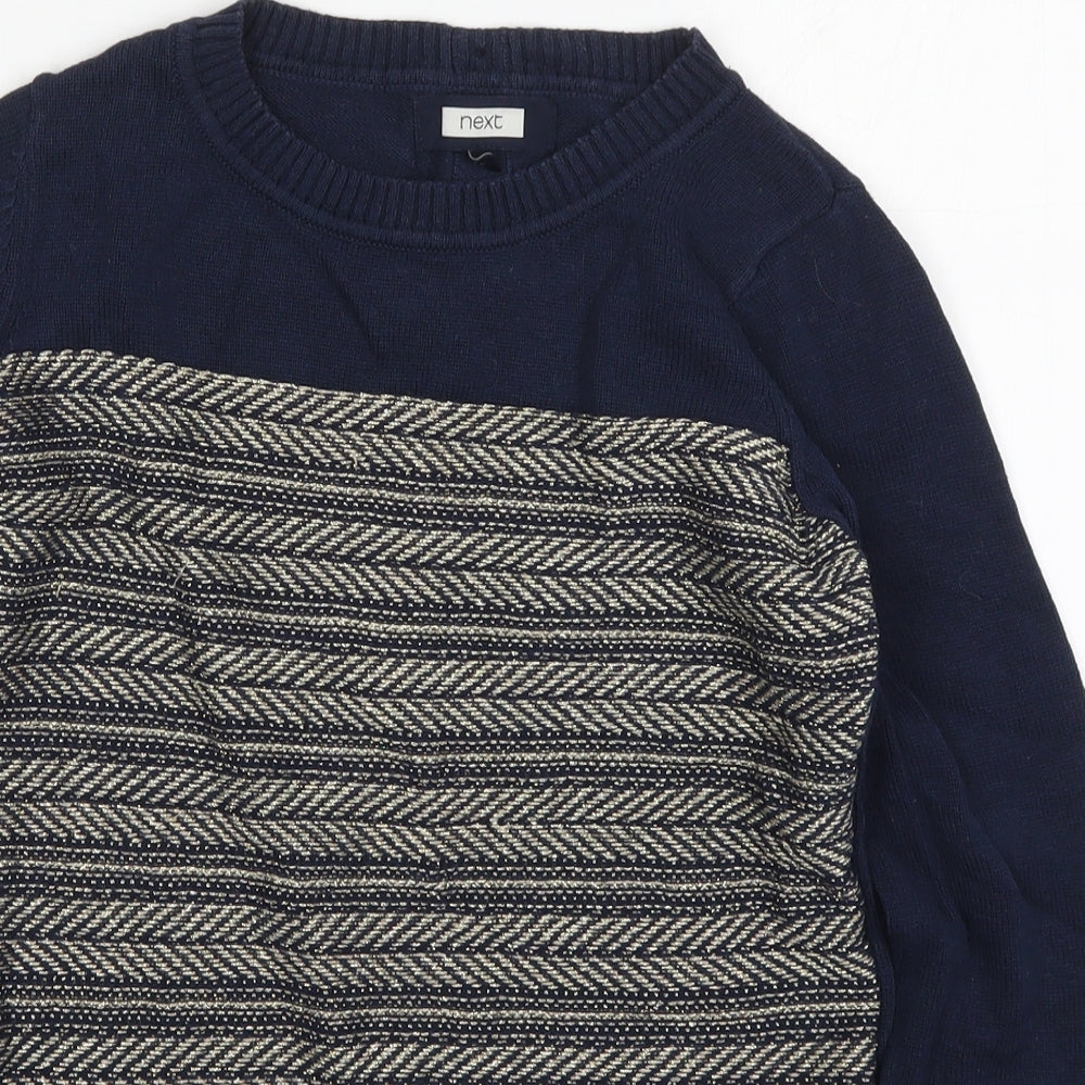 NEXT Womens Blue Round Neck Geometric Cotton Pullover Jumper Size 10