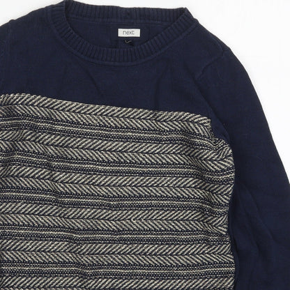 Next Womens Blue Round Neck Geometric Cotton Pullover Jumper Size 10