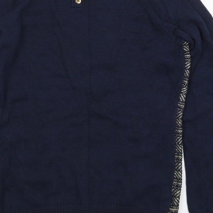 Next Womens Blue Round Neck Geometric Cotton Pullover Jumper Size 10