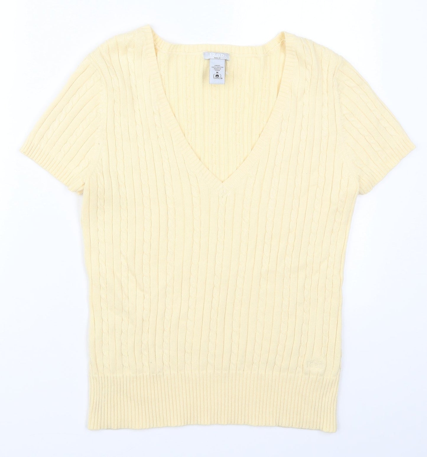 IZOD Womens Beige V-Neck  Cotton Pullover Jumper Size M