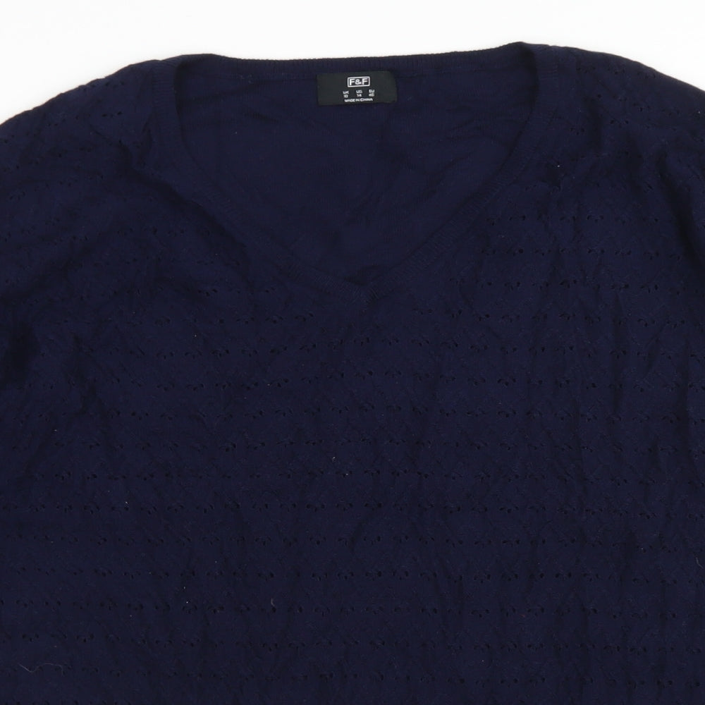 F&F Womens Blue V-Neck  Polyester Pullover Jumper Size 18