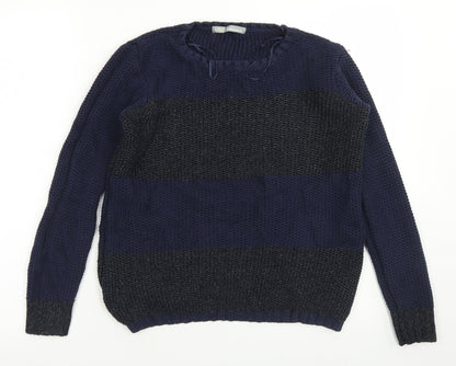 Marks & Spencer Woman Womens Blue Crew Neck  Cotton Pullover Jumper Size 8
