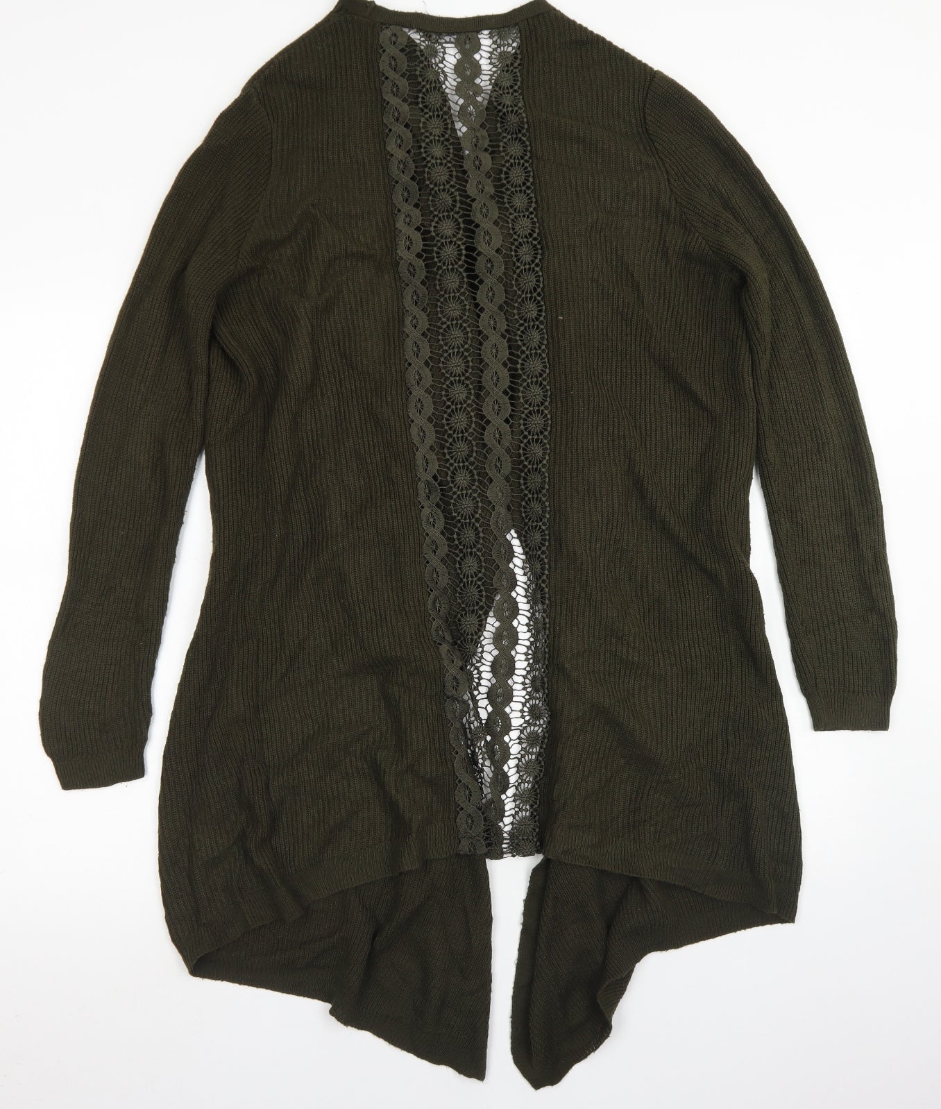Miss Selfridge Womens Green Round Neck  Acrylic Cardigan Jumper Size S   - Lace back Detail