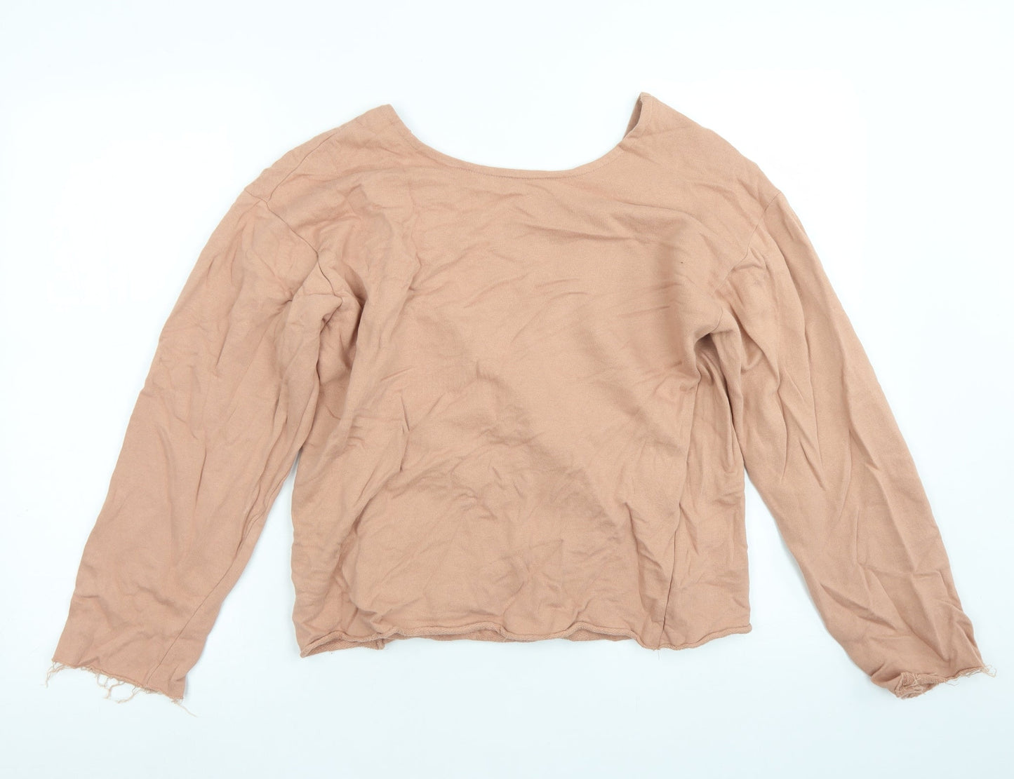 Zara Womens Brown  Cotton Wrap T-Shirt Size S Off the Shoulder - Plunge back