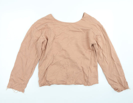 Zara Womens Brown  Cotton Wrap T-Shirt Size S Off the Shoulder - Plunge back