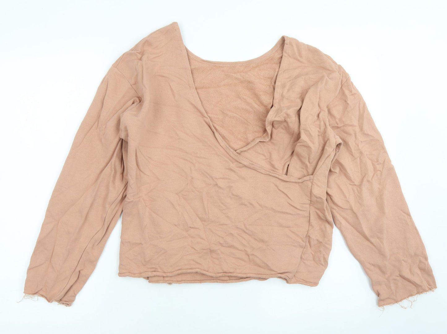 Zara Womens Brown  Cotton Wrap T-Shirt Size S Off the Shoulder - Plunge back