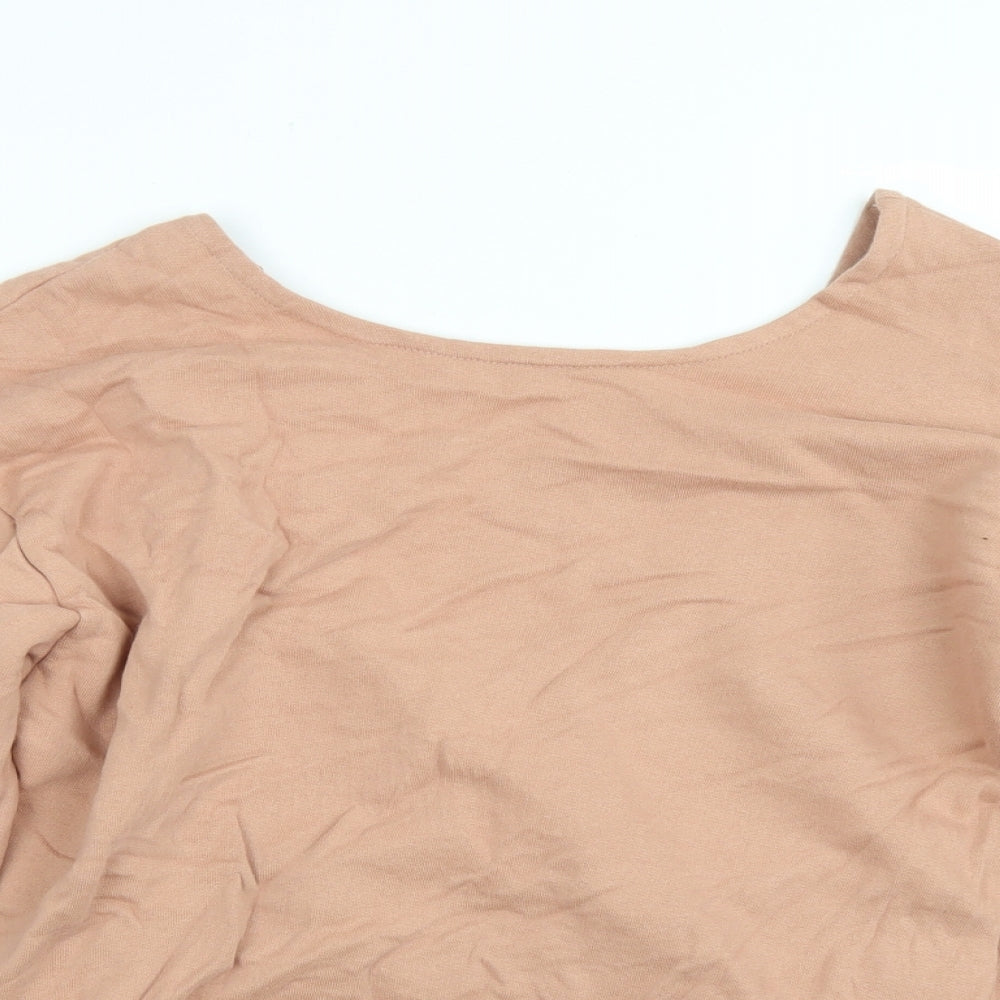 Zara Womens Brown  Cotton Wrap T-Shirt Size S Off the Shoulder - Plunge back