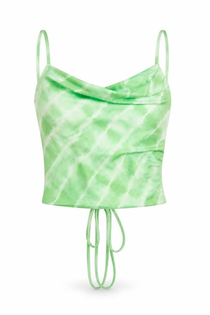 SheIn Womens Green  Polyester Cropped Tank Size S Cowl Neck - Corset style back