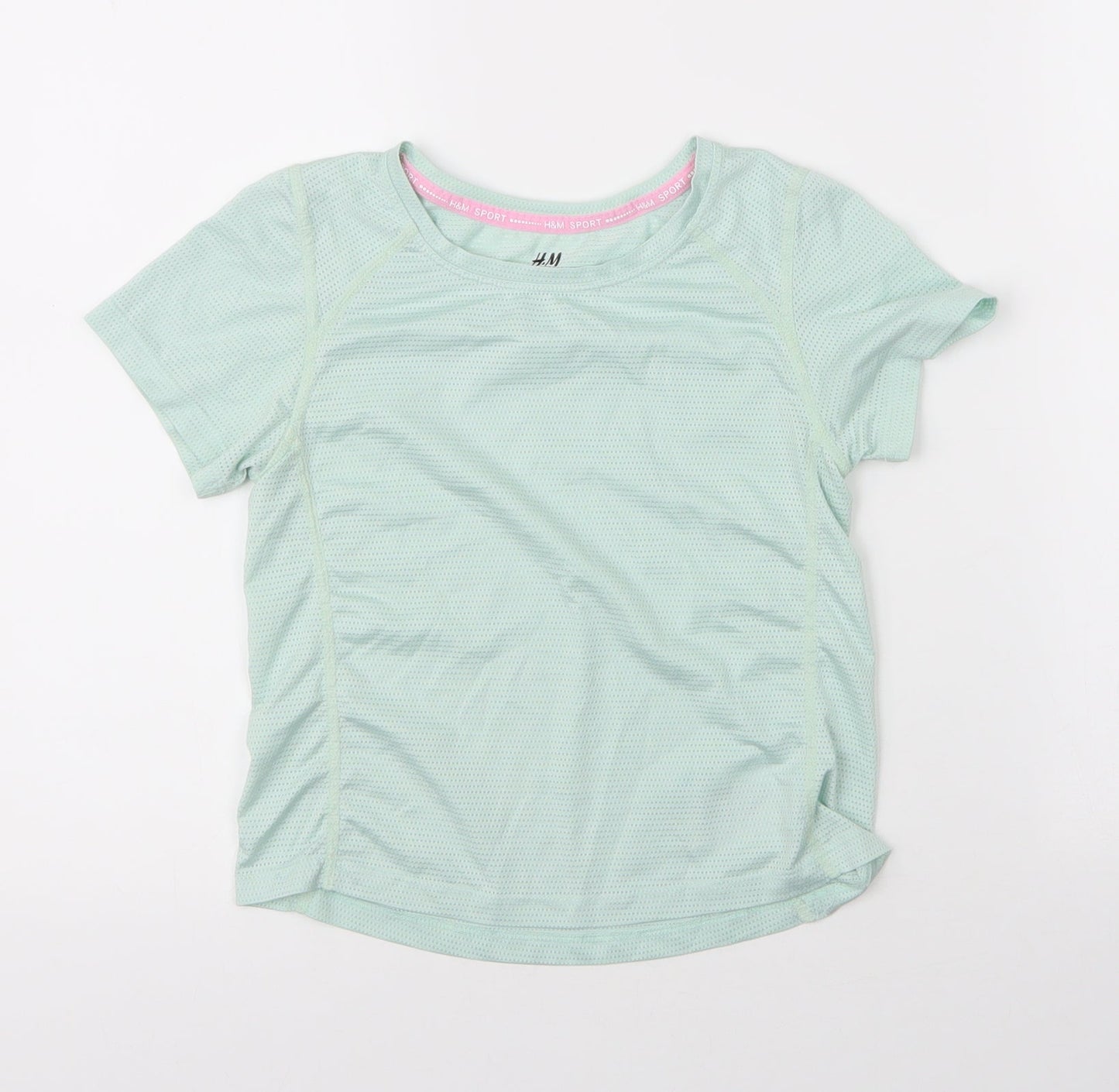 H&M Girls Green  Polyester Basic T-Shirt Size 6 Years Round Neck