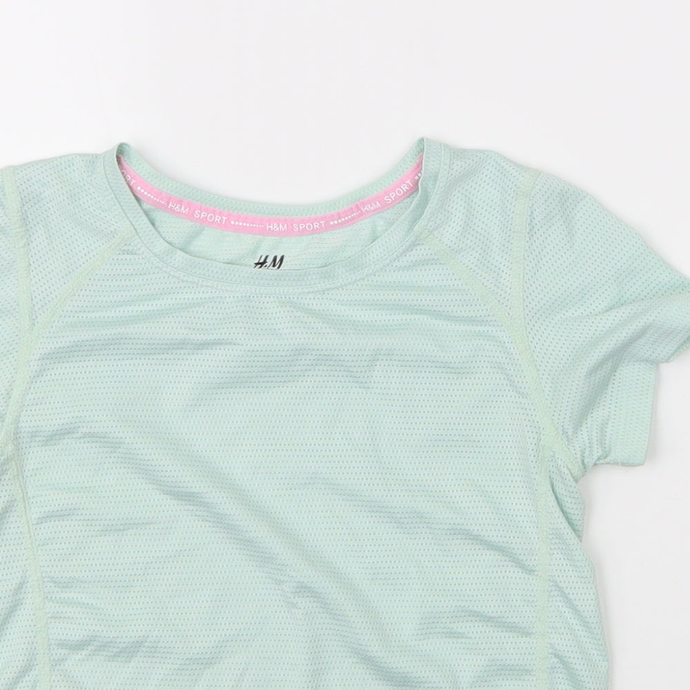 H&M Girls Green  Polyester Basic T-Shirt Size 6 Years Round Neck