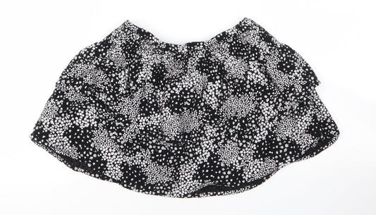 M&S Girls Black Floral Viscose Mini Skirt Size 7 Years  Regular