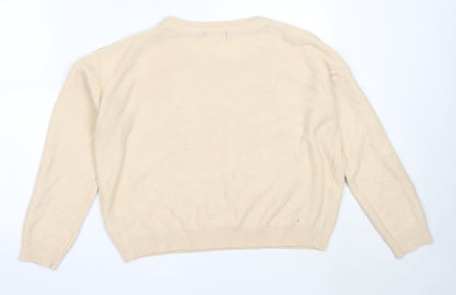 Brave Soul Womens Beige Round Neck  Acrylic Pullover Jumper Size L