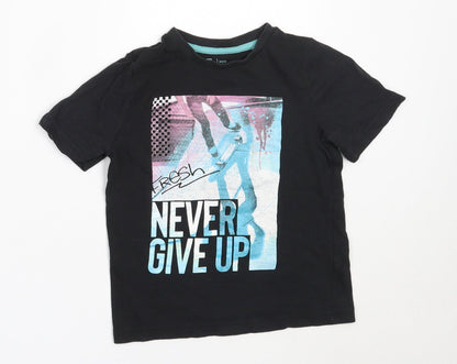 Tu Boys Black  Cotton Basic T-Shirt Size 4 Years Round Neck