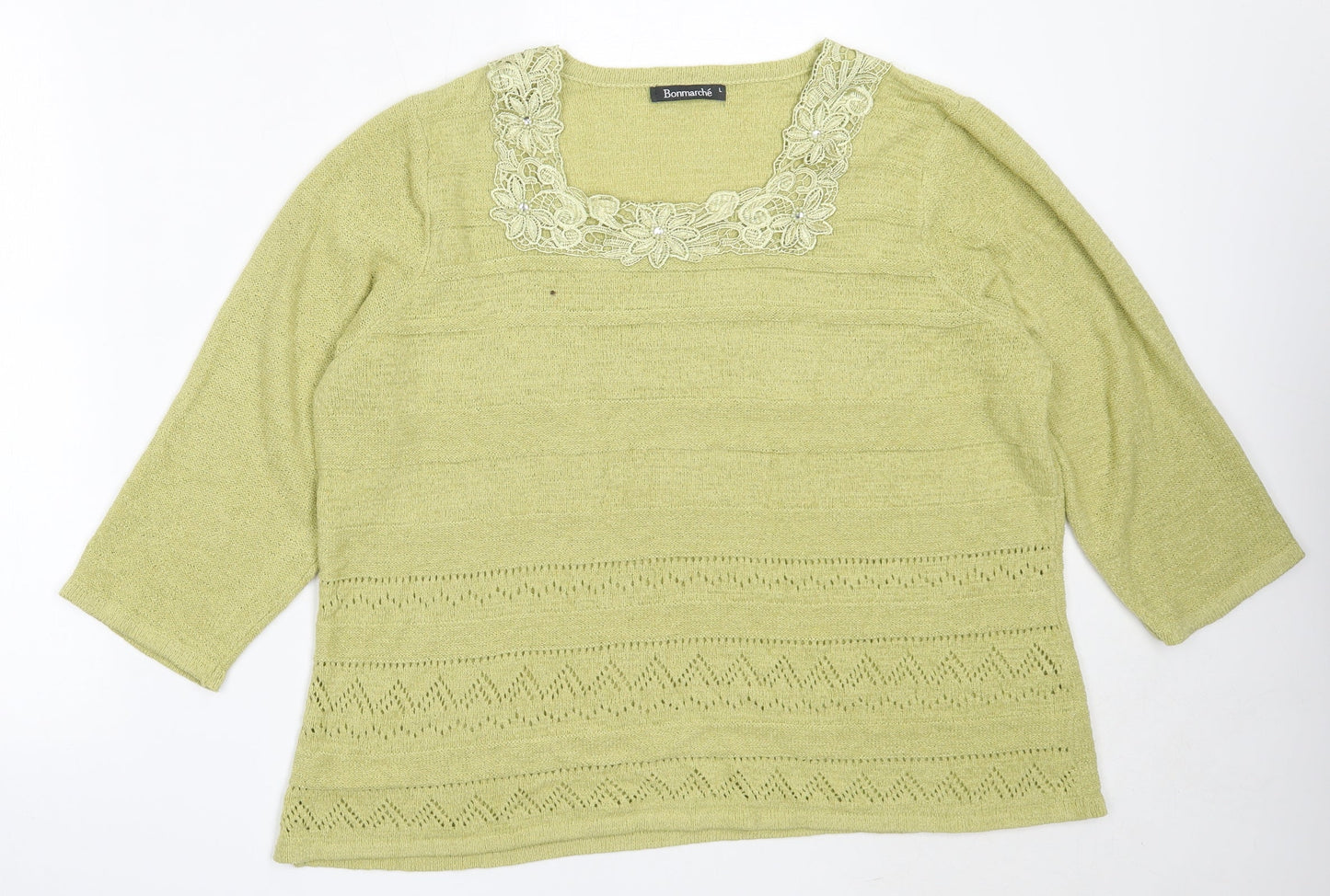 Bonmarché Womens Green Square Neck  Acrylic Pullover Jumper Size L