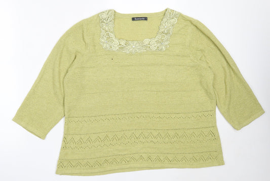 Bonmarché Womens Green Square Neck  Acrylic Pullover Jumper Size L
