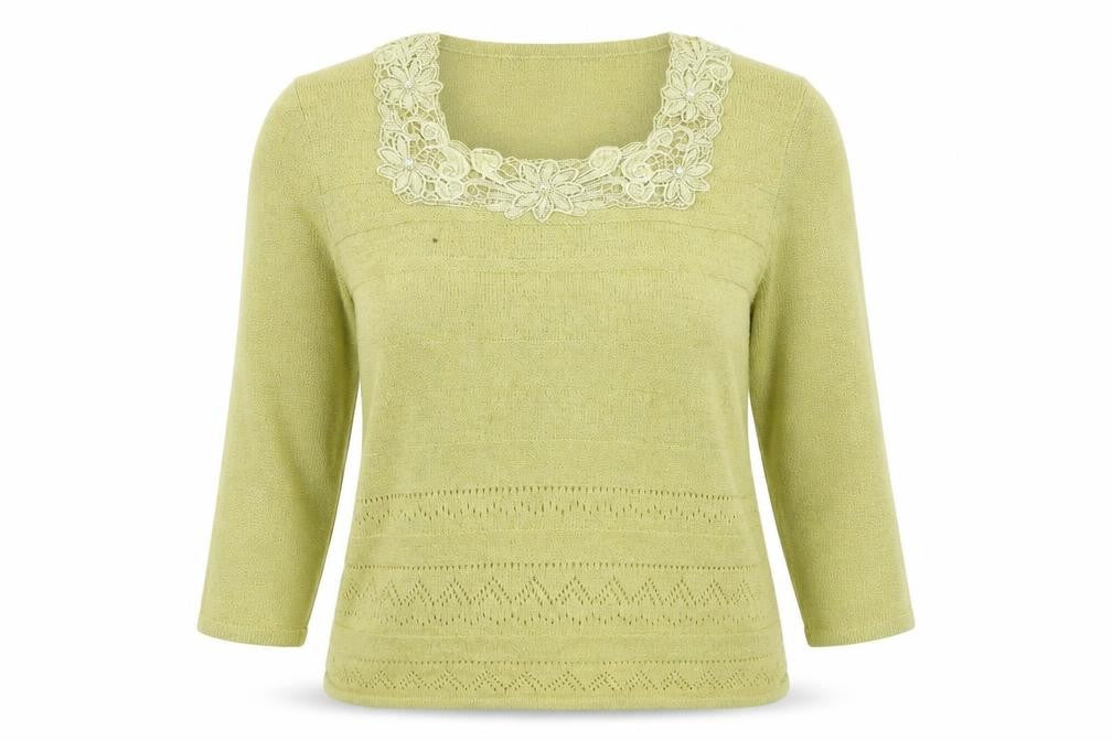 Bonmarché Womens Green Square Neck Acrylic Pullover Jumper Size L