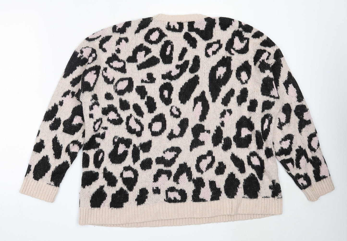 New Look Womens Pink Round Neck Animal Print Acrylic Pullover Jumper Size M