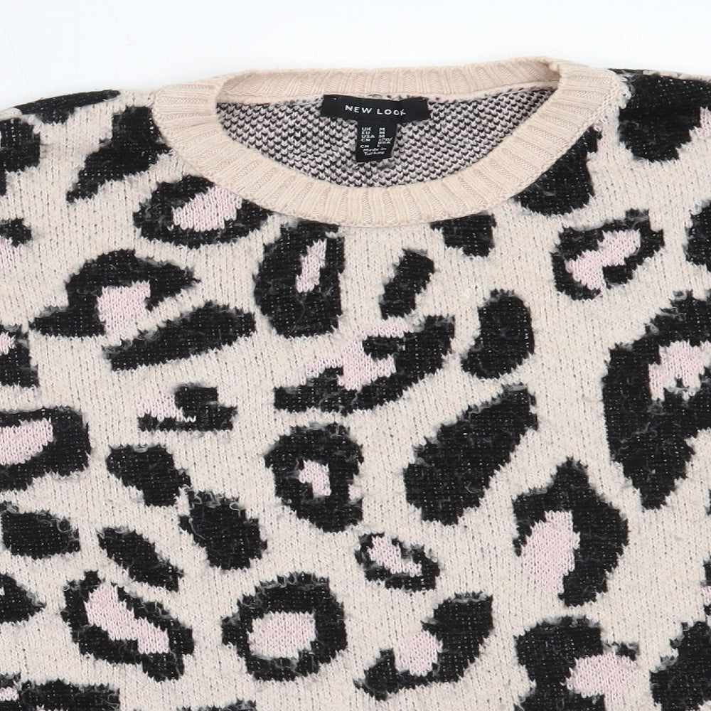New Look Womens Pink Round Neck Animal Print Acrylic Pullover Jumper Size M