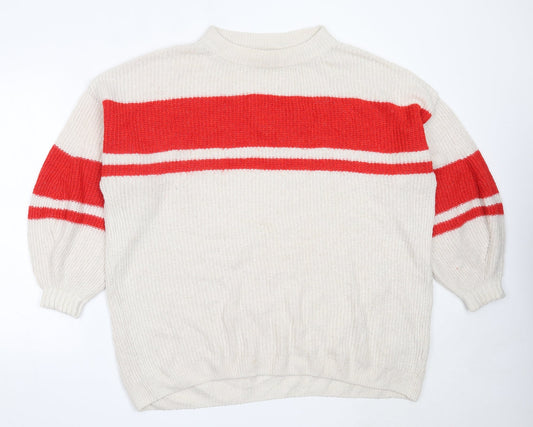 H&M Womens Ivory Round Neck  Acrylic Pullover Jumper Size M