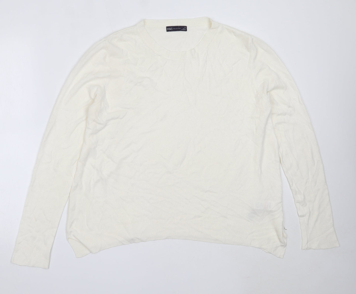 Marks and Spencer Womens Ivory Round Neck  Acrylic Pullover Jumper Size 16