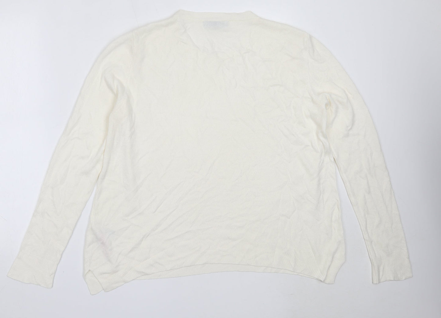Marks and Spencer Womens Ivory Round Neck  Acrylic Pullover Jumper Size 16