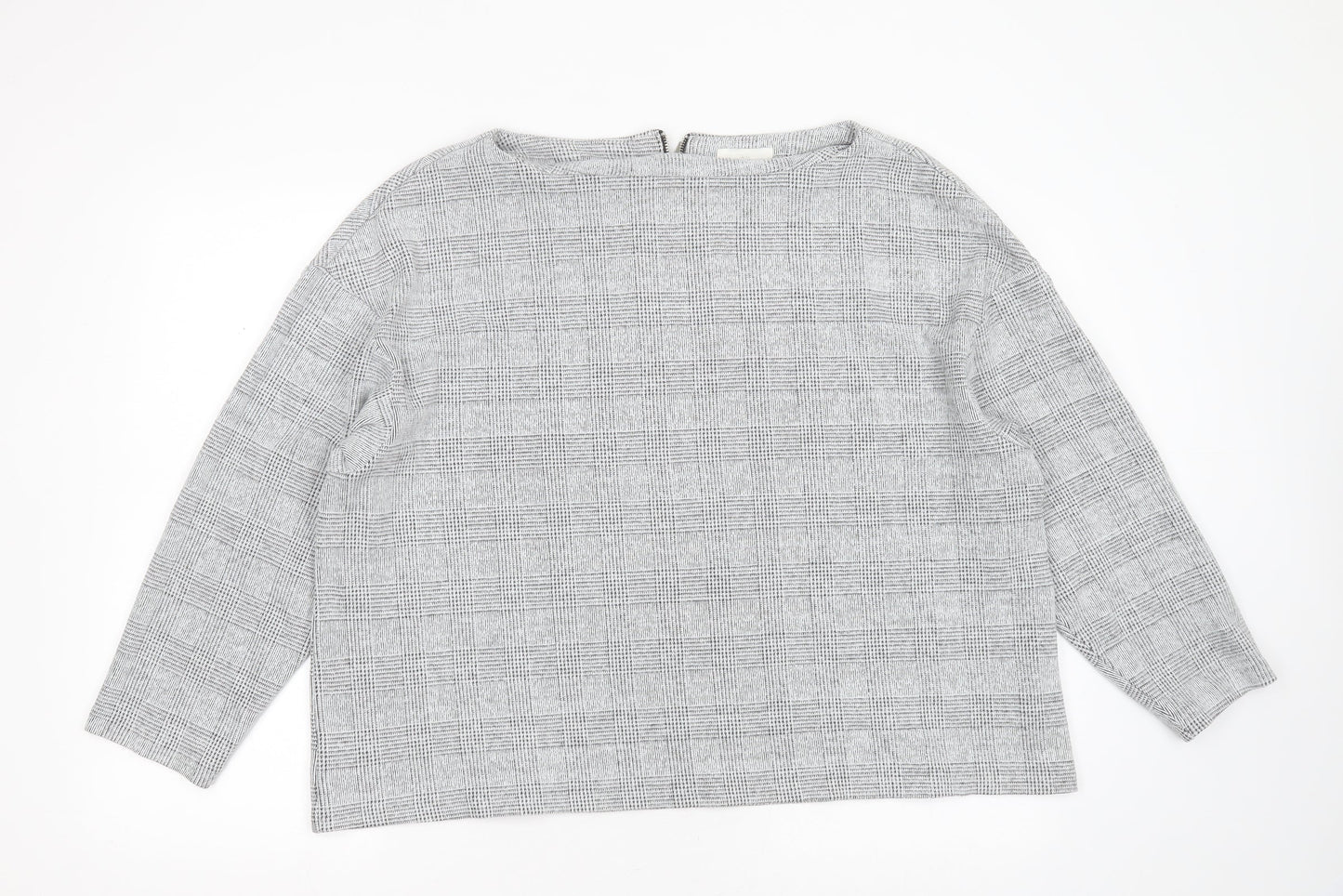 H&M Womens Grey Round Neck Check Cotton Pullover Jumper Size XL