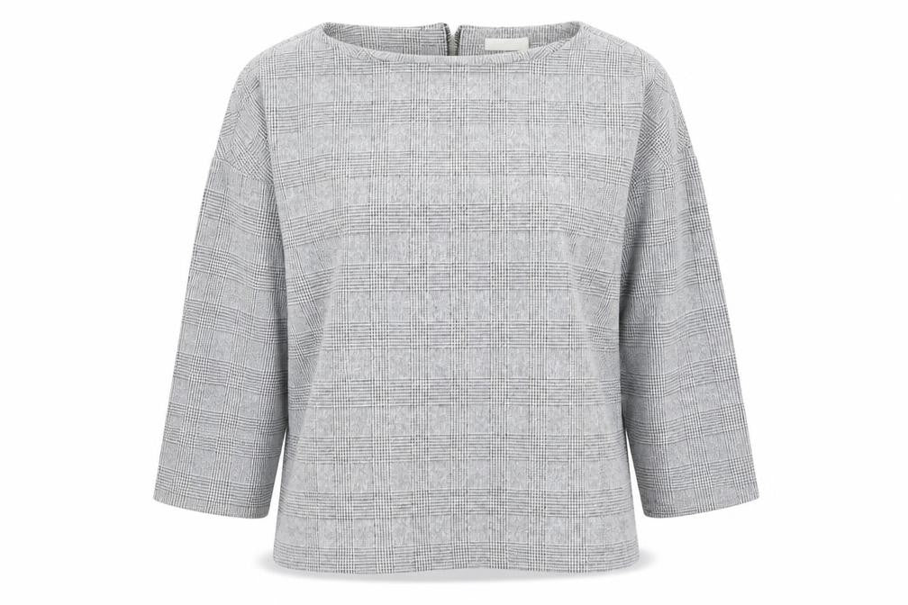 H&M Womens Grey Round Neck Check Cotton Pullover Jumper Size XL