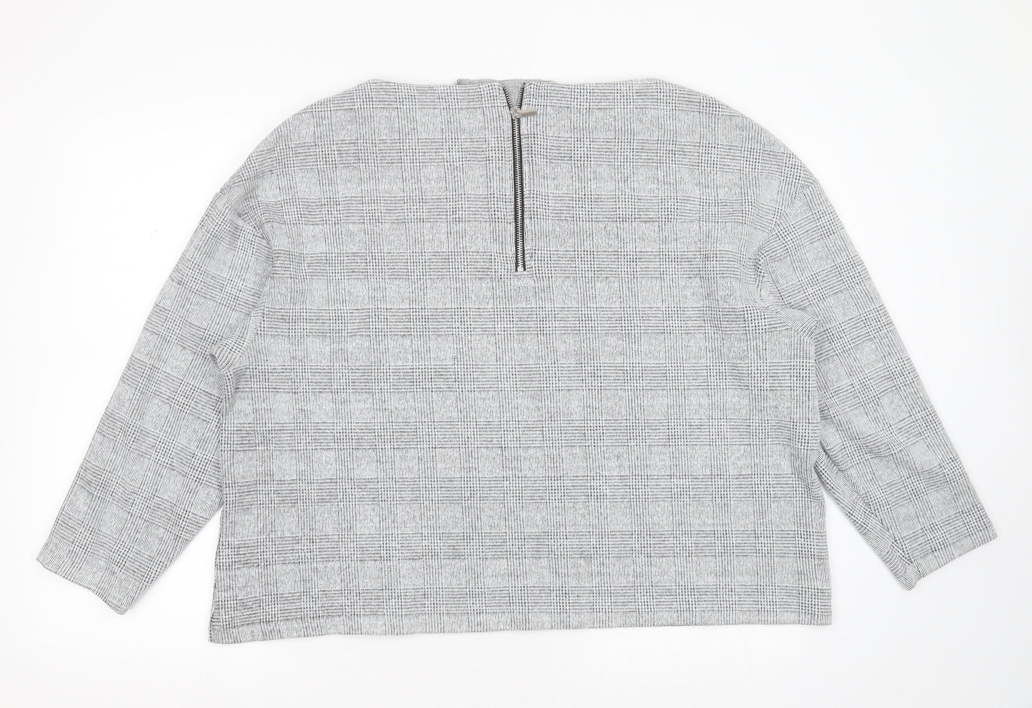 H&M Womens Grey Round Neck Check Cotton Pullover Jumper Size XL