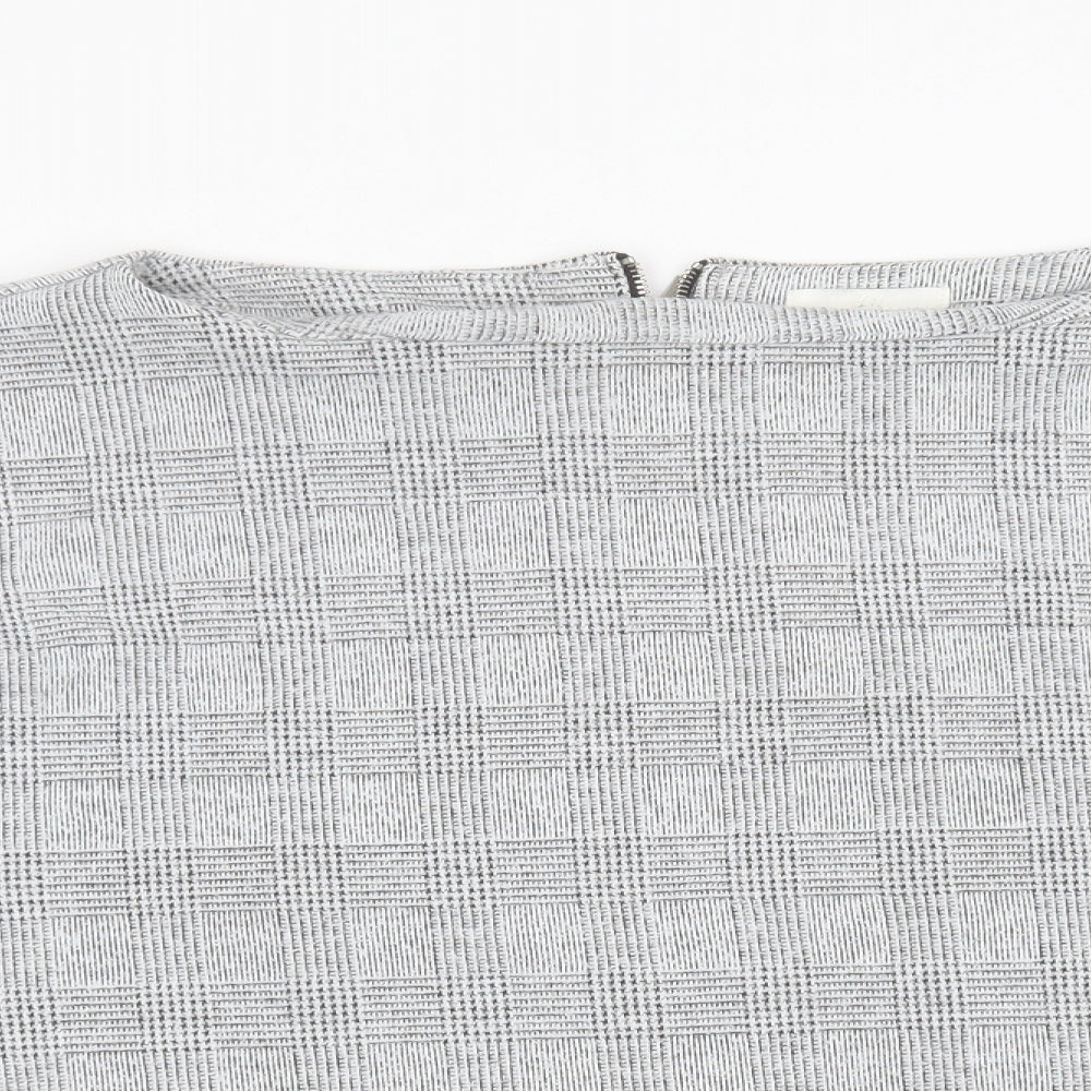 H&M Womens Grey Round Neck Check Cotton Pullover Jumper Size XL