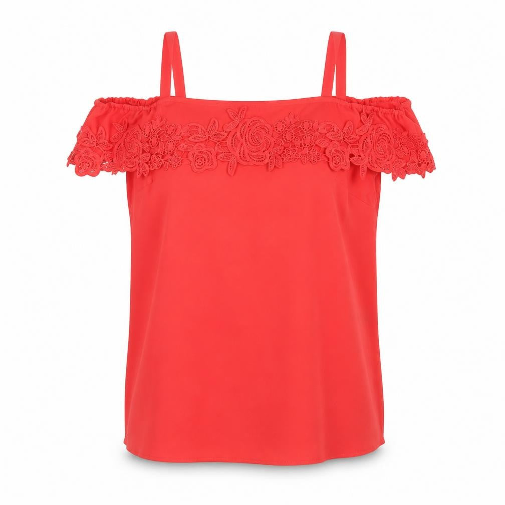 Soon Womens Red Floral Polyester Basic Blouse Size 12 Off the Shoulder