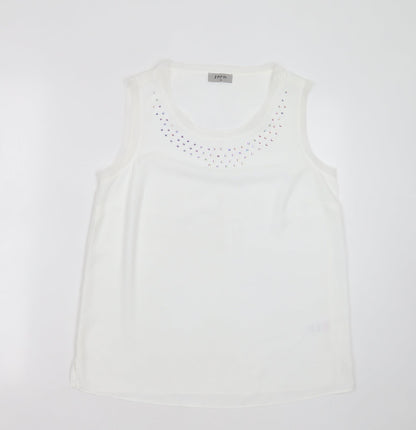 Soon Womens White  Polyester Basic Blouse Size 10 Round Neck - studded