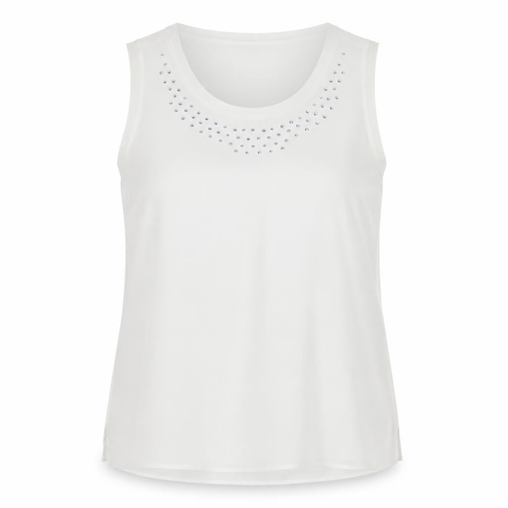 Soon Womens White  Polyester Basic Blouse Size 10 Round Neck - studded