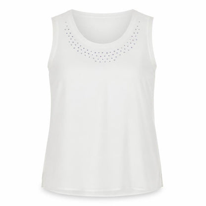 Soon Womens White  Polyester Basic Blouse Size 10 Round Neck - studded