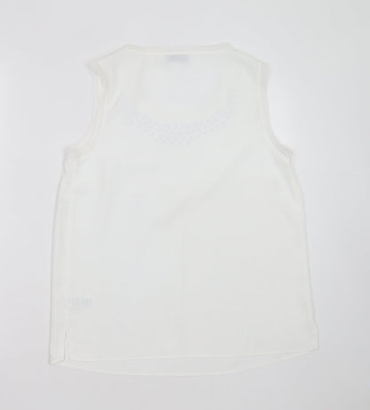 Soon Womens White  Polyester Basic Blouse Size 10 Round Neck - studded