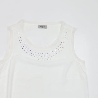 Soon Womens White  Polyester Basic Blouse Size 10 Round Neck - studded