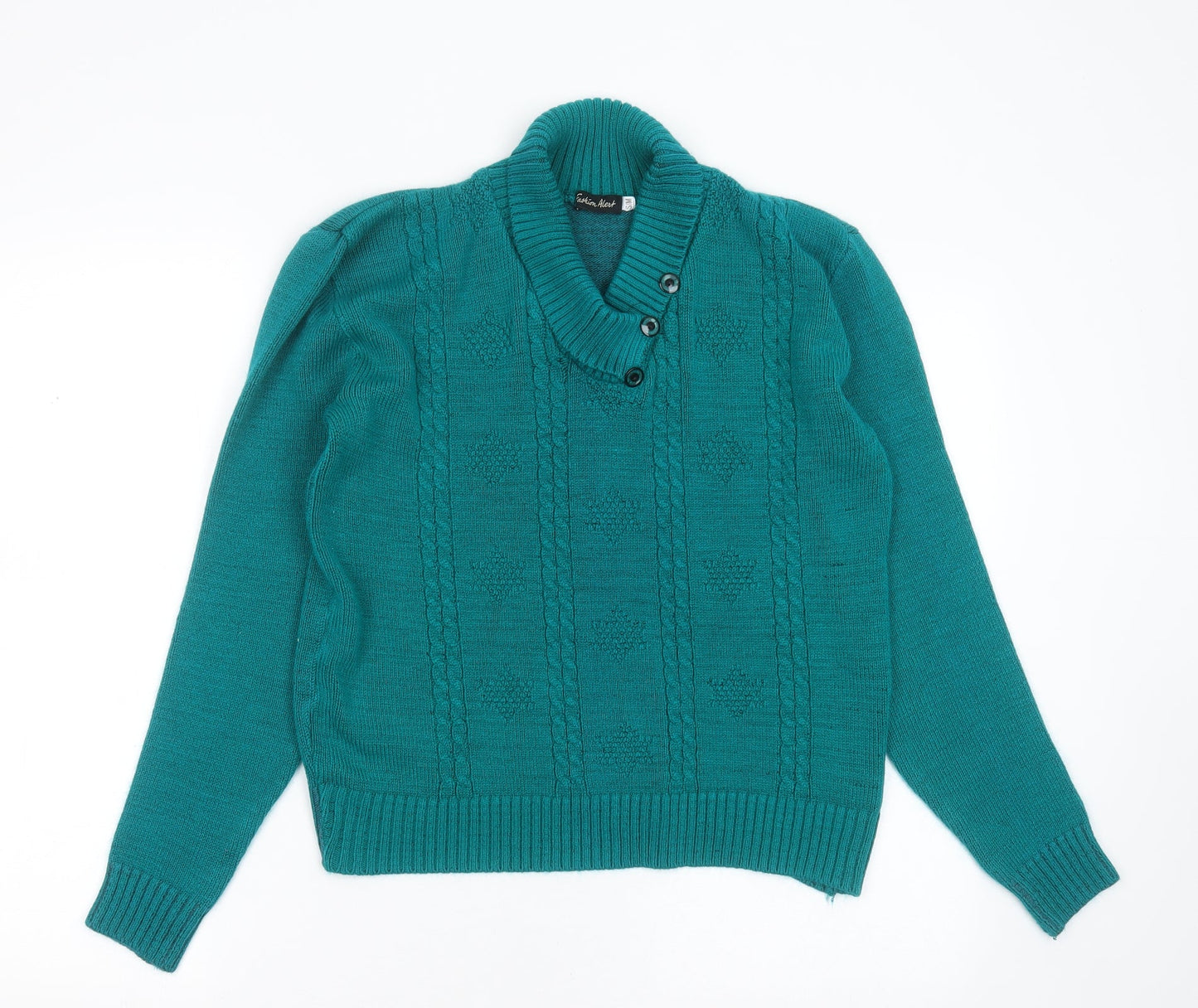 Fashion Alert Womens Green V-Neck Geometric Acrylic Pullover Jumper Size S