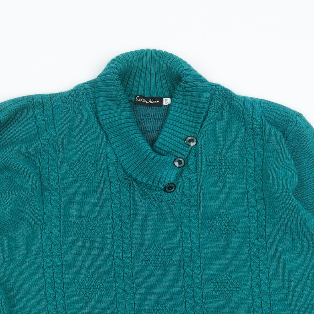 Fashion Alert Womens Green V-Neck Geometric Acrylic Pullover Jumper Size S