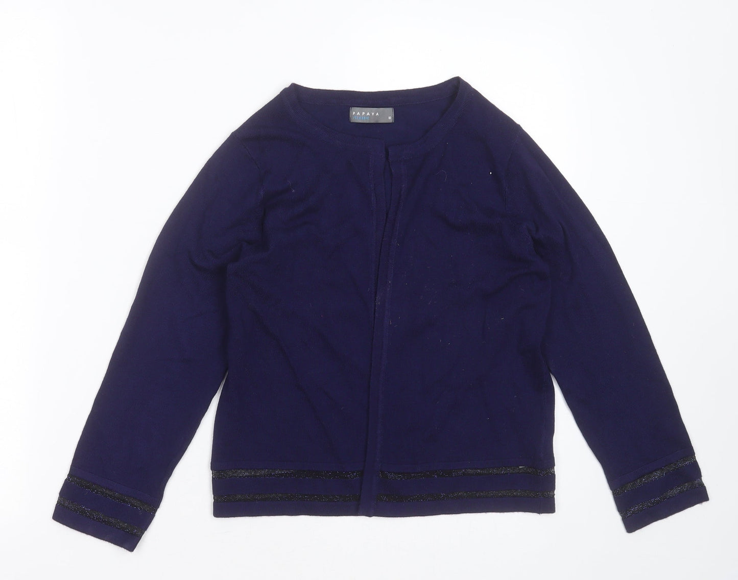 Papaya Womens Blue Round Neck Striped Viscose Cardigan Jumper Size 10