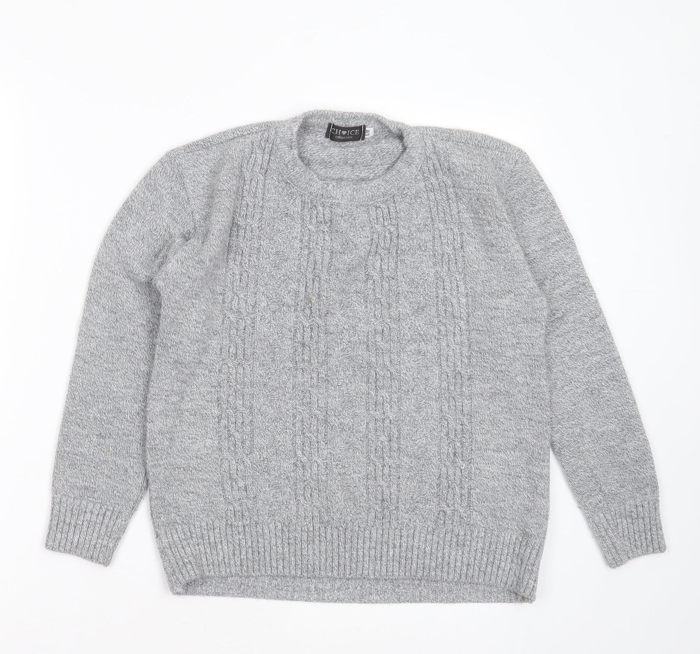 Choice Collection Womens Grey Round Neck Striped Acrylic Pullover Jumper Size S