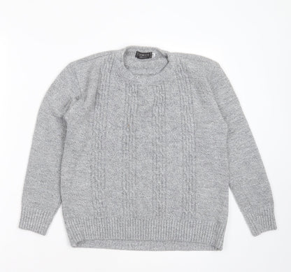 Choice Collection Womens Grey Round Neck Striped Acrylic Pullover Jumper Size S
