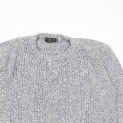 Choice Collection Womens Grey Round Neck Striped Acrylic Pullover Jumper Size S