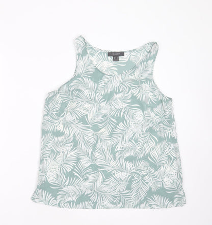 Preloved Primark Womens Green Floral Polyester Basic Blouse Size 12 Round Neck - leaf print - Front