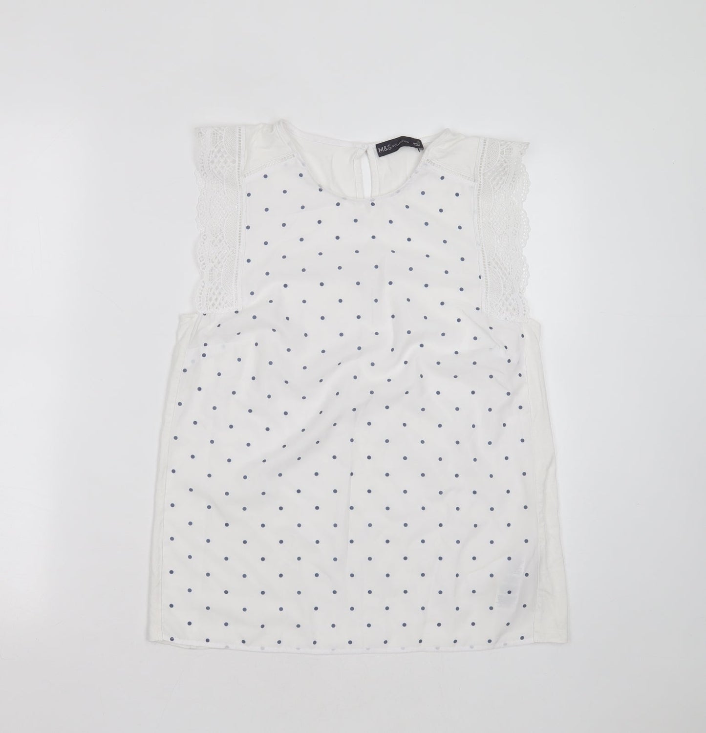Marks and Spencer Womens White Polka Dot Viscose Basic Blouse Size 10 Round Neck